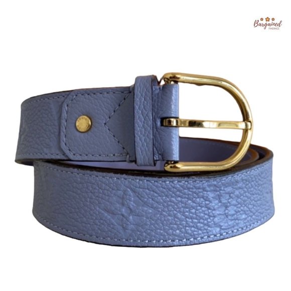 Auth Louis Vuitton Blue Monogram Empreinte Leather Sun Tulle Buckle Belt 80/32 - Picture 1 of 14